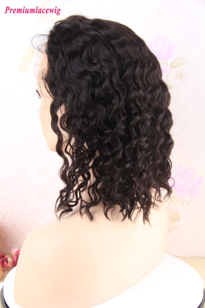 14 inch Deep Wave Bobo Full Lace Wig Malaysian Hair in 130% Densit