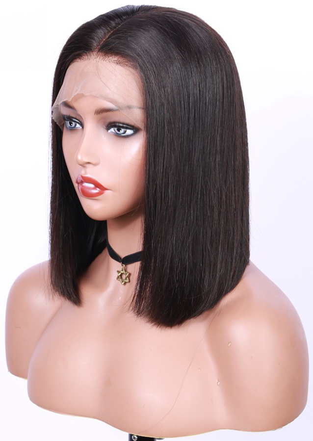 Bob Straight Brazilian Human Virgin Hair Glueless Full Lace Wig For Black Women 10inch 