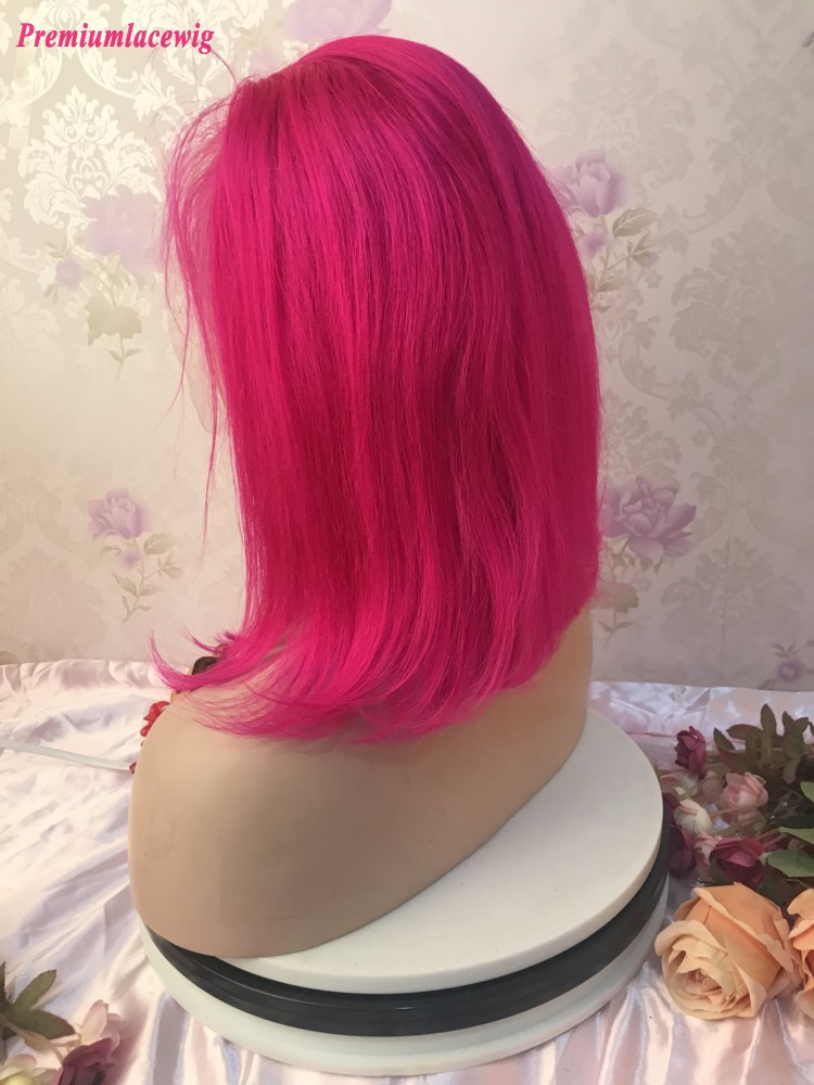 Hot Pink Bob Straight 13x4 Lace Front Colorful Human Hair Wigs 12inch