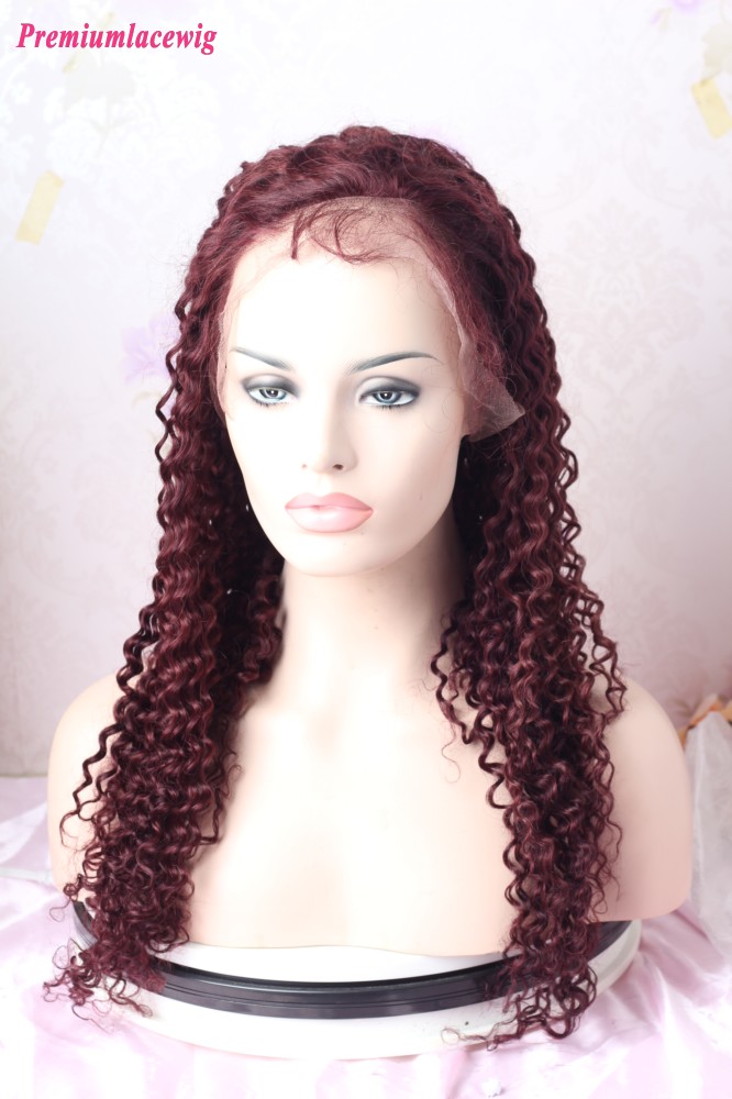 Silk Top 24inch 99j Burgunday Color Deep Curly Glueless Full Lace Human Hair Wig 