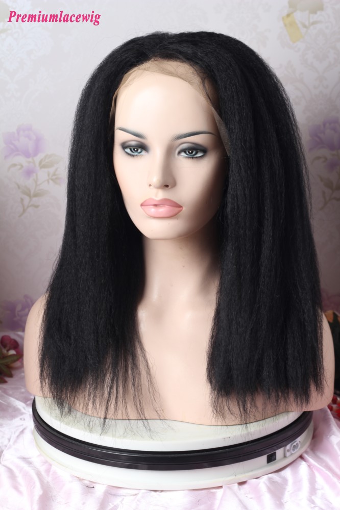 16inch Color 1 Kinky Straight Bob 13x6 Lace Front Wig 180 Density