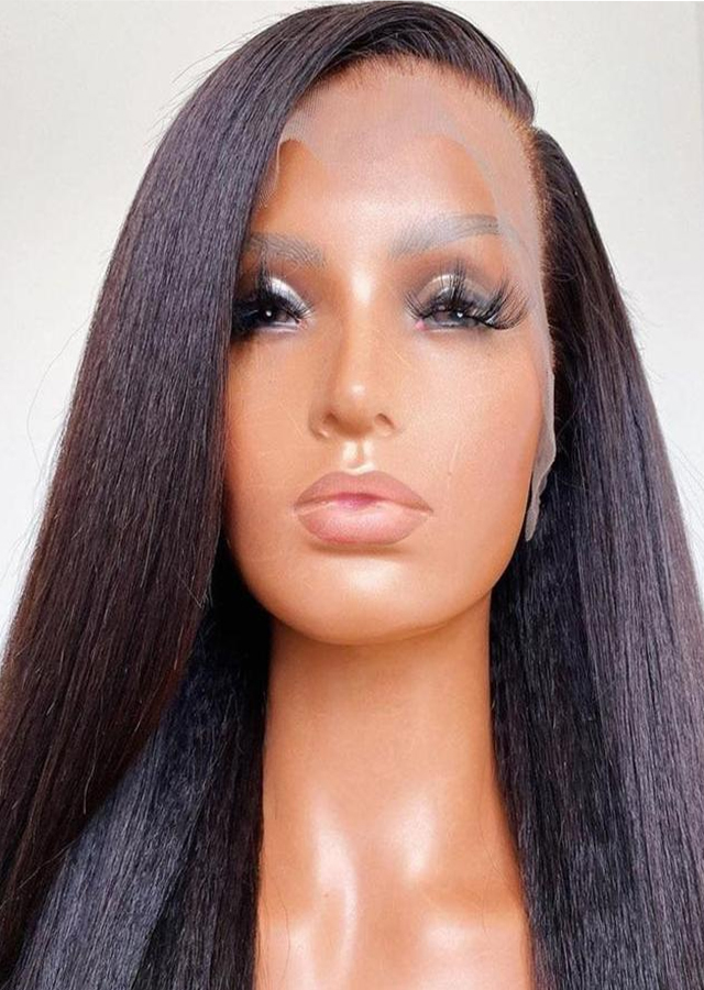 Color 4 Malaysian Light Yaki Straight Human Hair Wig Full Lace Wig 7767