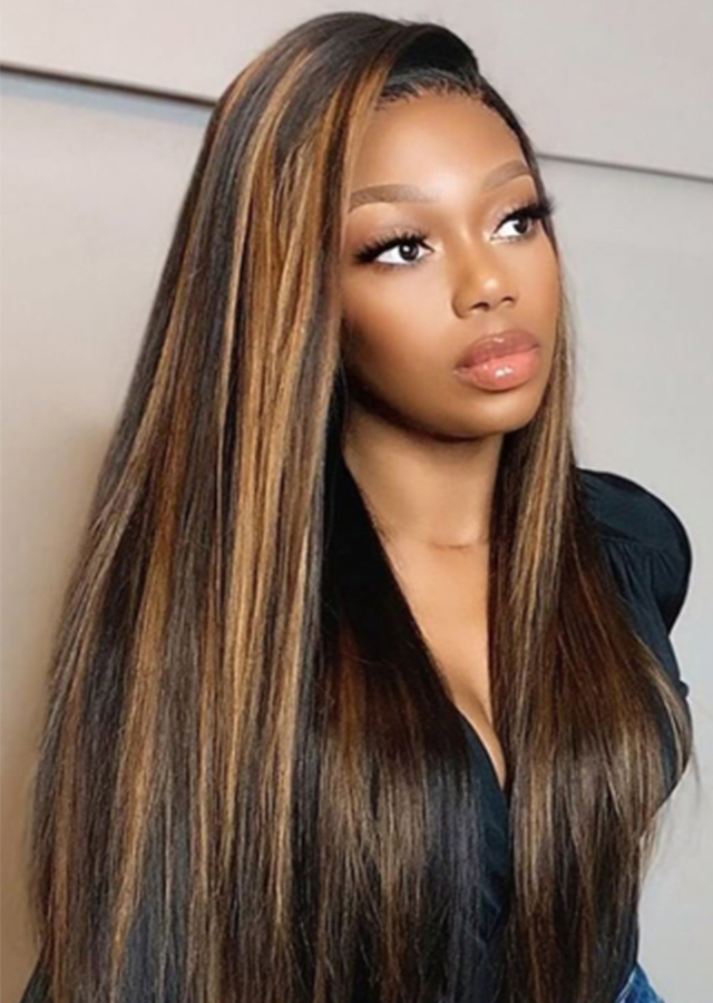 Hd Lace Piano Color 4 Highlight 27 Wig Bone Straight Lace Front Wig Human Hair Wigs 