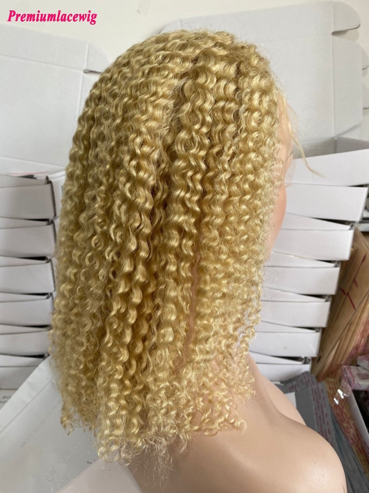 Blond 613 Lace Front Wig Kinky Curly 13x3 Transparent Lace Color 16inch