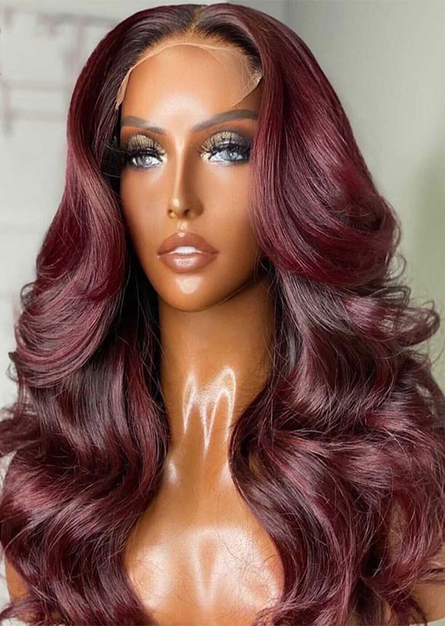 Burgundy 99j Colored Lace Frontal Wig Body Wave Lace Front Wig Malaysian Human Hair Wigs For 8455