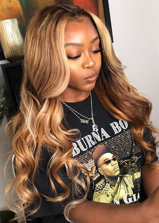 Ombre Honey Blonde Brown Loose Deep Long Frontal Highlight Lace Front ...