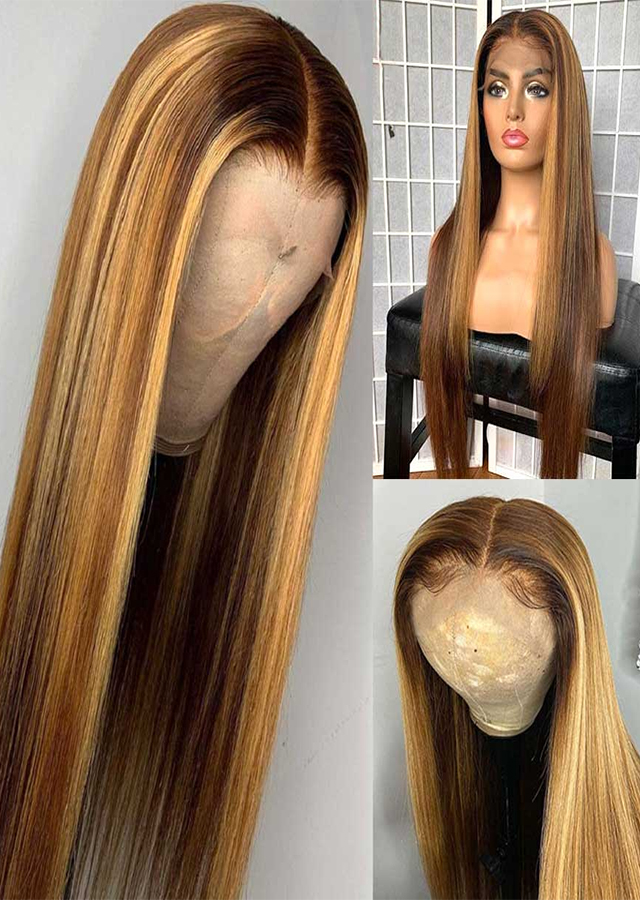 Ombre Root Color 2 With Piano Color 30 And 27 Straight Lace Front Wig Highlight Wig Human Hair Wigs 5651