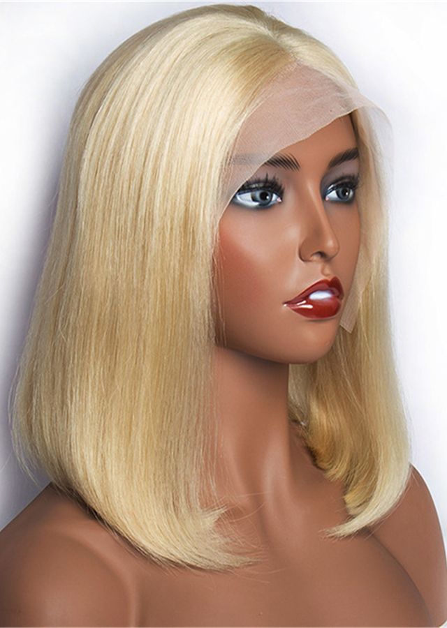 613 Blonde Color Remy Brazilian Straight Glueless Full Lace Human Hair Wig 16inch 4855