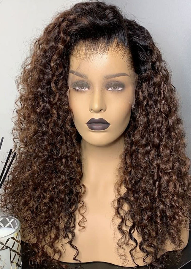 Ombre Color T1b4 Brown Hair 360 Lace Front Wig Deep Curly Human Hair Wig