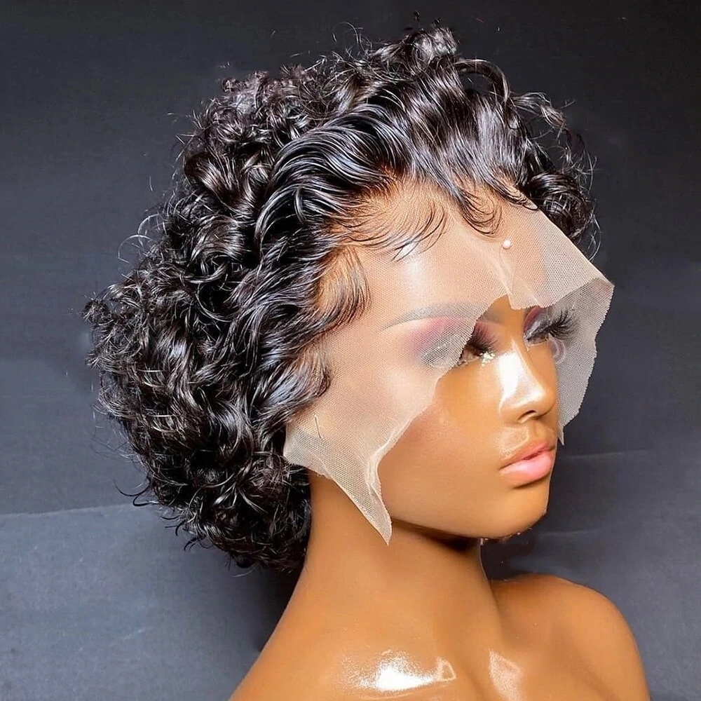 Short Bob Lace Front Wig Pixie Curly Cut Peruvian Virgin Hair Human Hair Wig 