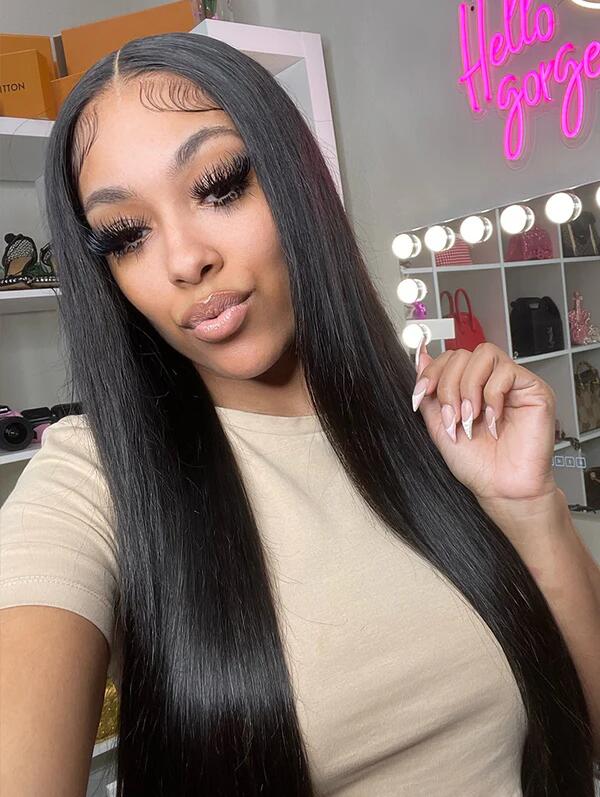 360 Full Lace Wigs Straight Hair Pre Plucked Hairline 24inch 180% Density