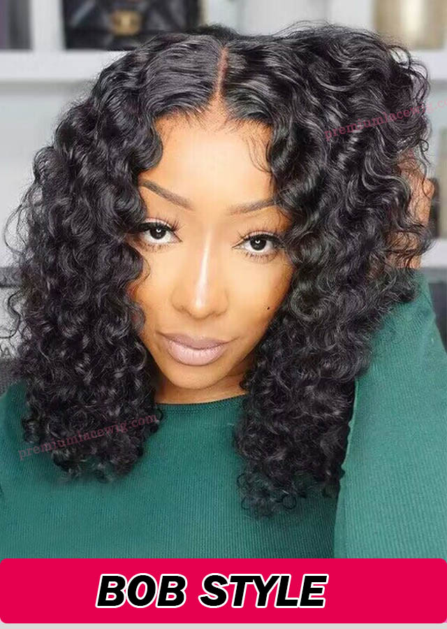 14inch 150% Density BOB Deep Wave Full Lace Wig Peruvian Human Hair Instock