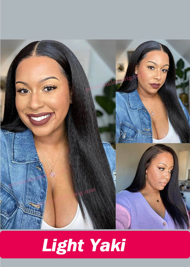 360 Full lace Wig Yaki Straight Bleach Knots 24inch Light Yaki