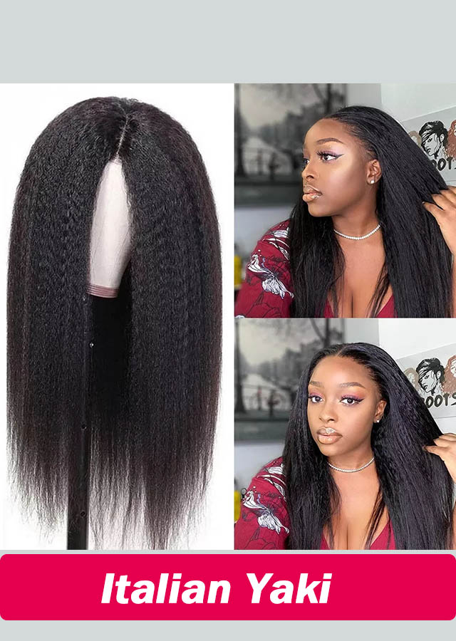 Italian Yaki Malaysian Hair 360 Lace Wigs Pre Plucked 18inch