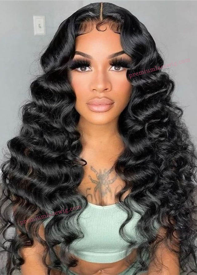 14inch Natural Color Deep Wave Malaysian Human Hair Full Lace Wig