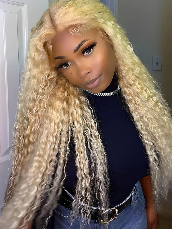 24inch Blonde 613 Afro Kinky Curly 13x6 Lace Front Human Hair Wigs 180 Density 