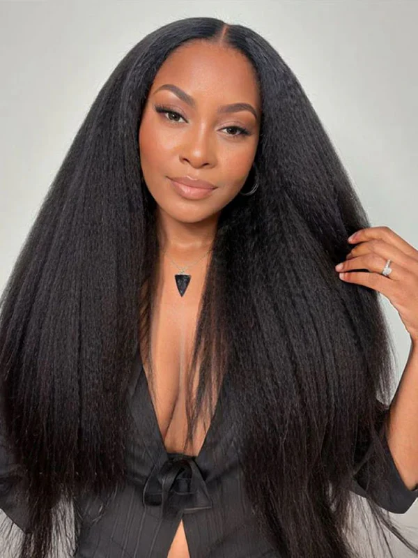 Kinky Straight 360 Lace Wigs Human Hair For Black Women Hair Wigs Bleached Knots