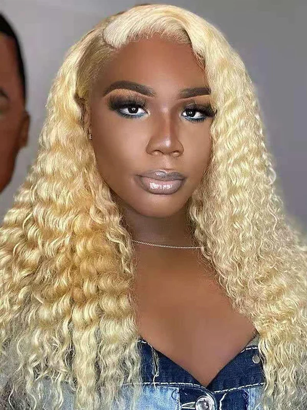 24inch Blonde 613 Afro Kinky Curly 13x6 Lace Front Human Hair Wigs 180 Density 