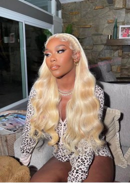 613 Blonde Color 13x6 Lace Front Wig 24inch Brazilian Loose Wave Pre Plucked HD Lace Frontal Human Hair Wigs
