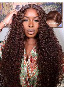 Deep Curly Brazilian Hair Full Lace Wig Color 4 24inch 
