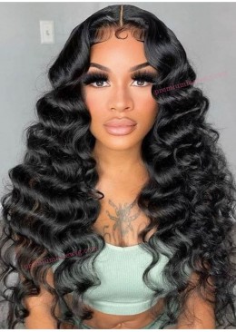 14inch Natural Color Deep Wave Malaysian Human Hair Full Lace Wig