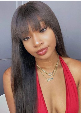 Brazilian Straight Hair Full Lace Human Hair Wigs With Bang 16inch